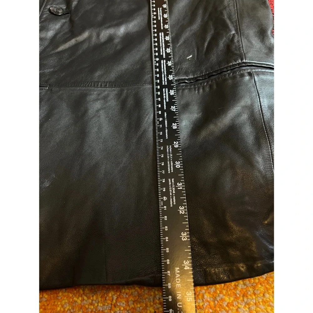 Mens Black Genuine Leather Blazer Two Button Sport Coat Jacket RN 93677